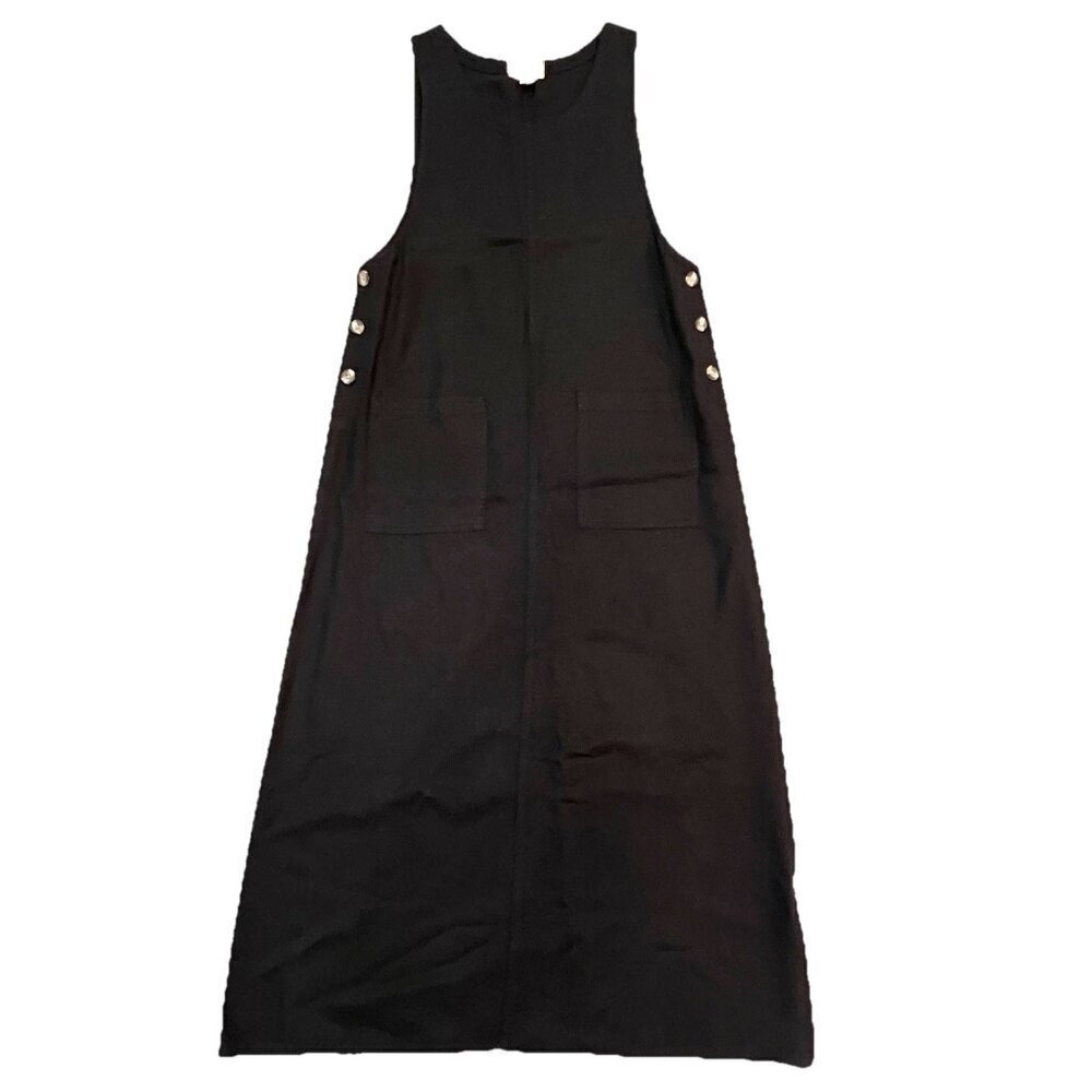 Talbots Women’s Overall Dress Long Size Medium Tencel Maxi Tank Jumper Black